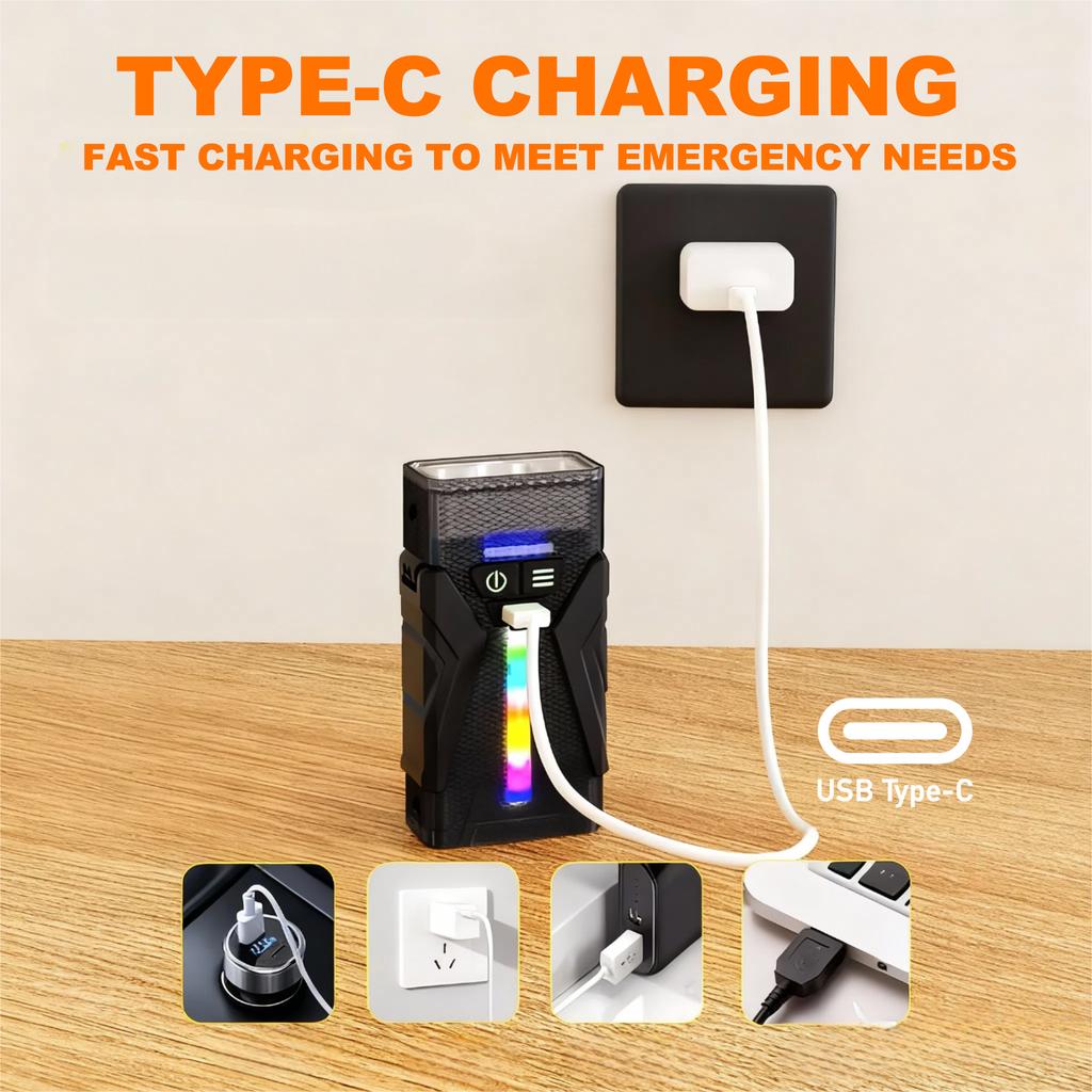 Rechargeable EDC Flashlight with RGB Side Light Super Bright Pocket Flashlight Waterproof for Everyday Carry/Camping/Emergencies