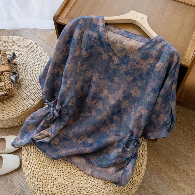 

T-shirt Women Versatile Summer Casual Large Size Loose Round Neck Pullover Short-sleeved Tops XXXXL синій