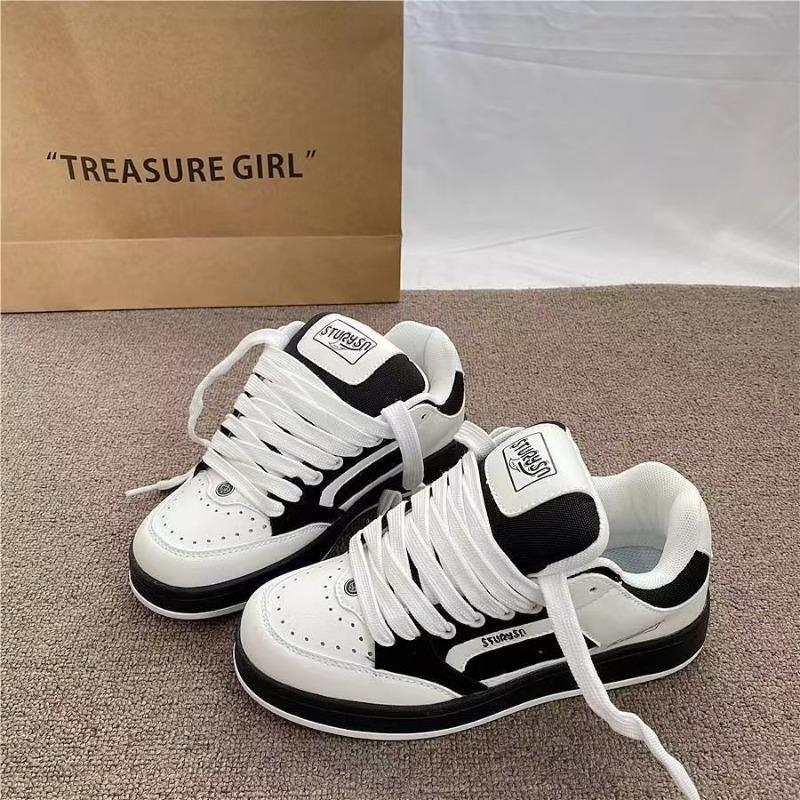 

Дофаминовые ретро студенческие повседневные туфли весна новые черно-белые платформа надпись хлебные туфли женские 40