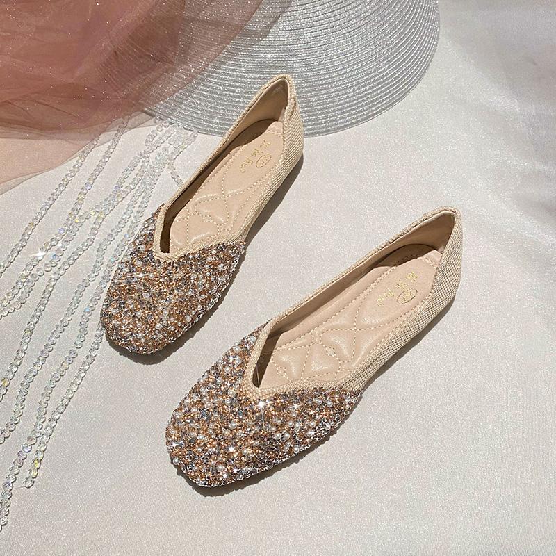 Fashion Diamond Flat Shoes for Women Spring and Summer Plus Size Square Toe Women's Shoes Plus Size 42 43 Zapatillas Mujer