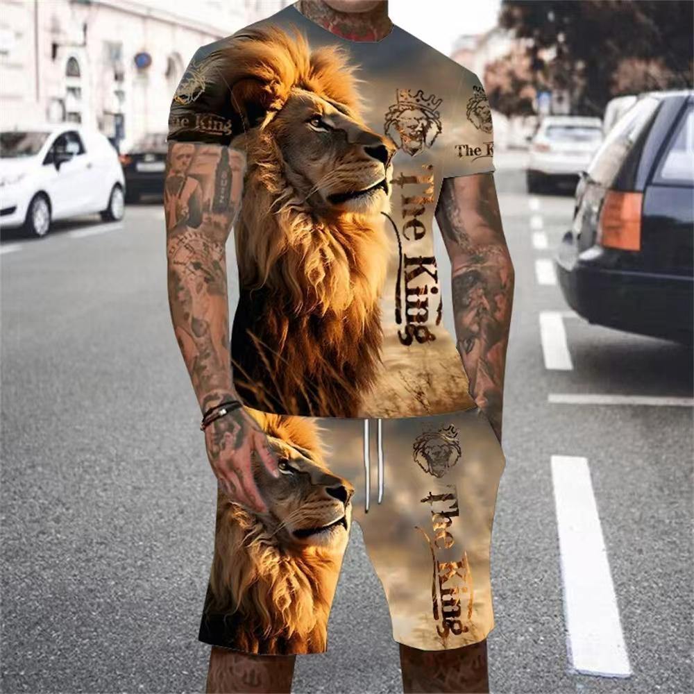 Amerikaans Mode Merk Sport Trui Korte Mouwen Sneldrogend Heren Set Zomer Nieuw Losse Digitale Print Set Zacht