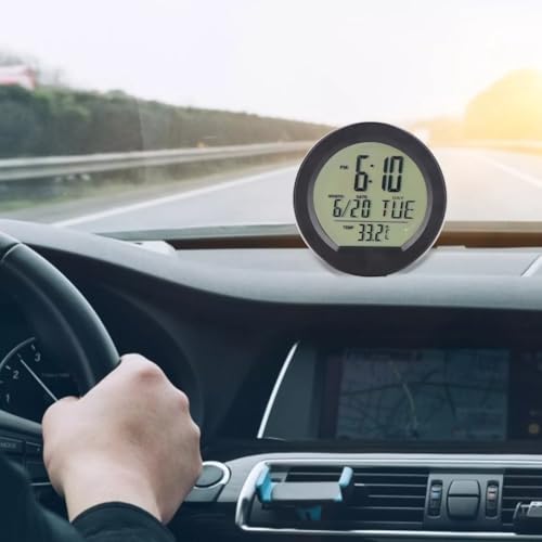 BluFied Car Clock Mini Digital Clock Solar Car Electronic Clock 4 in 1 Multifunction Time/Date/Day/Temperature Display Car Calendar Table Clock D