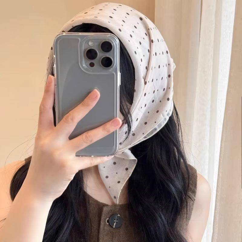 Hair Scarf Vintage Brown Polka Dot Floral Print Square Headscarf Hairbands Bandana Headbands for Women Girl Hair Accessories 1pc