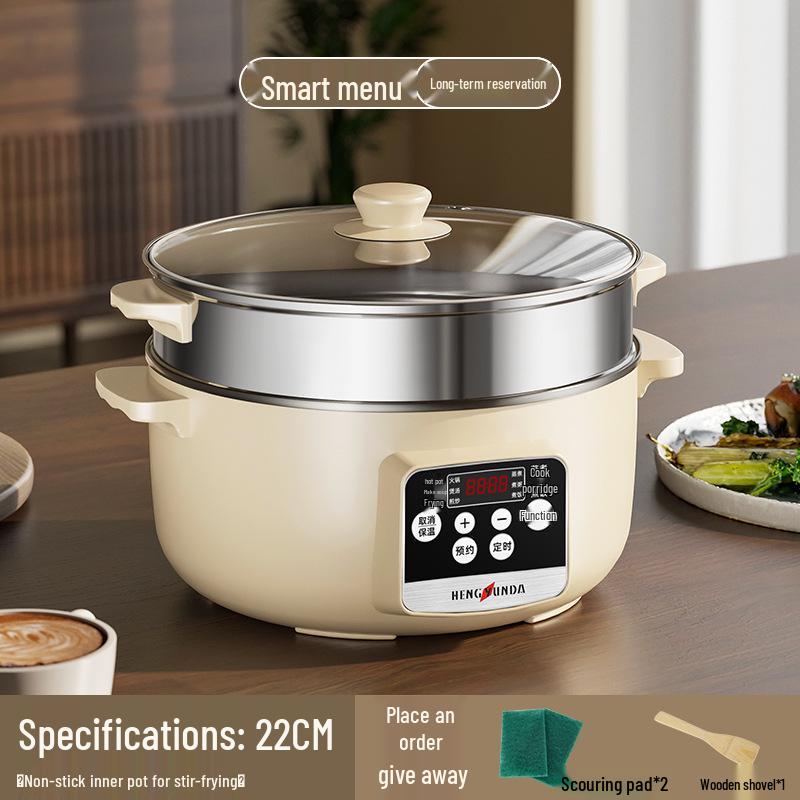 ElectroCN Multifunctionele Elektrische Kookplaat: Studentenkamer Noodle & Roerbakpan met Stoom-, Kook- en Verwarmingsfuncties Khaki Non-stick Electric Cooking Pot