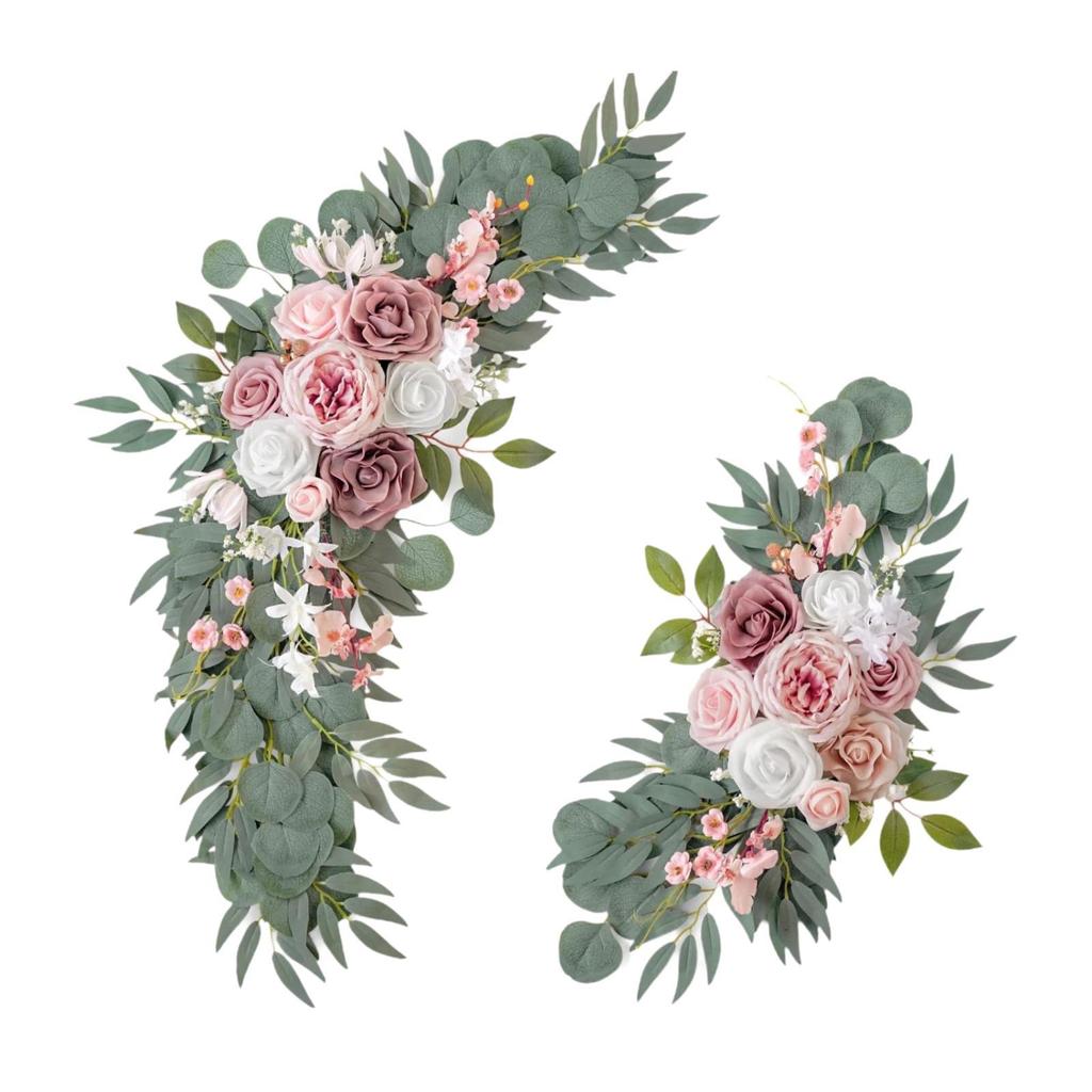 2x Silk Flowers Ornament for Decorating Artificial Flower Swag Wedding Arch Wreath Floral Swag for Party Wedding Car Wall Door