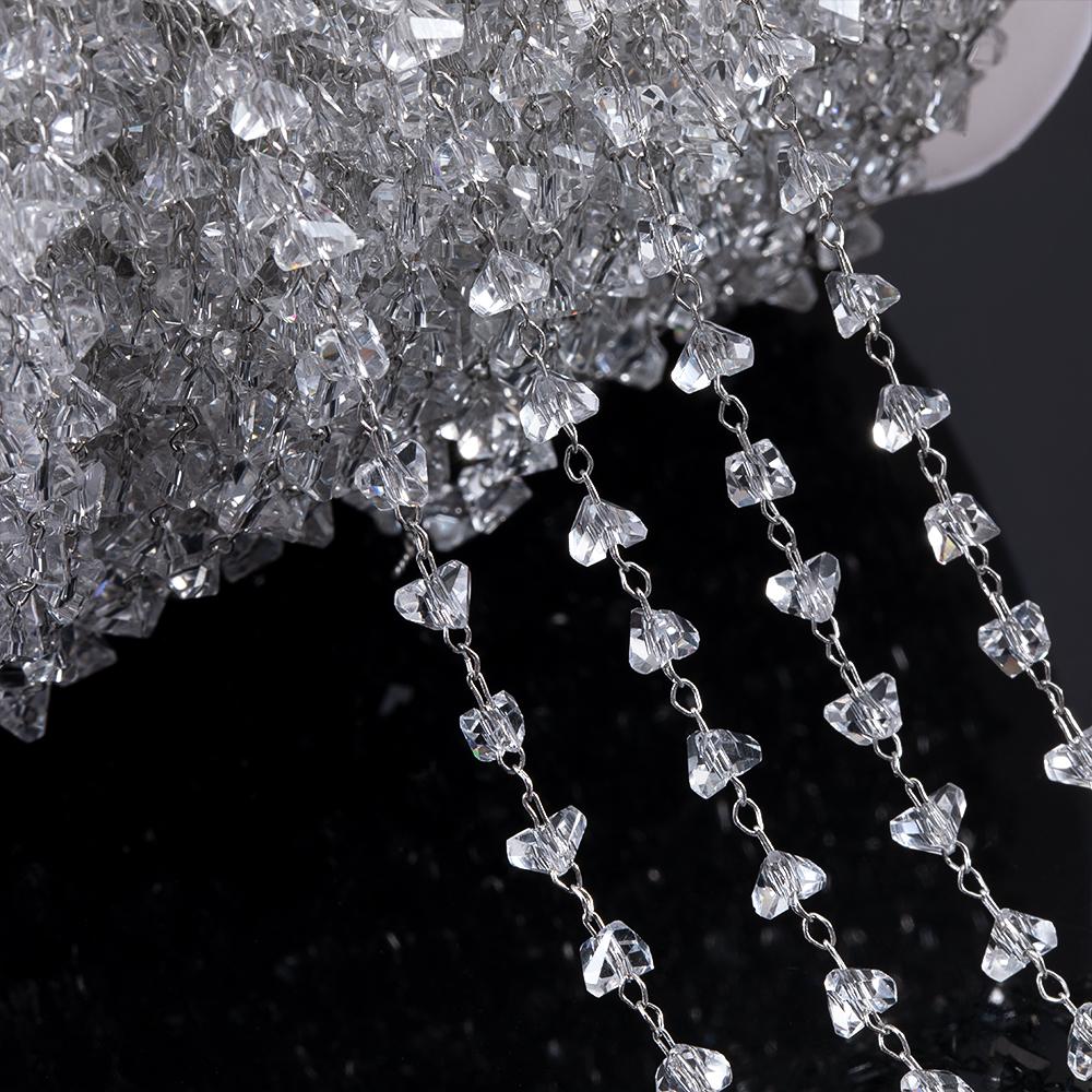 

1meter 4mm Irregular Grave Triangle Crystal Stone Chain Transparent Beads Copper Chains for Necklace Bracelet Jewelry Making DIY 1meter