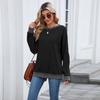 Women's Round Neck Loose Top Long Sleeved Color Blocked Ribbed Sweatshirt