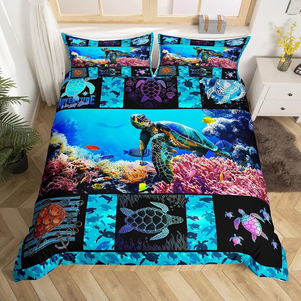Nautical Anchor Three-Piece Quilt Cover 3D Digital Printing Bedding Set Geometric Striped Bed Cover