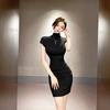 Short skirt summer new small black semi-turtleneck dress women's tight temperament hip skirt