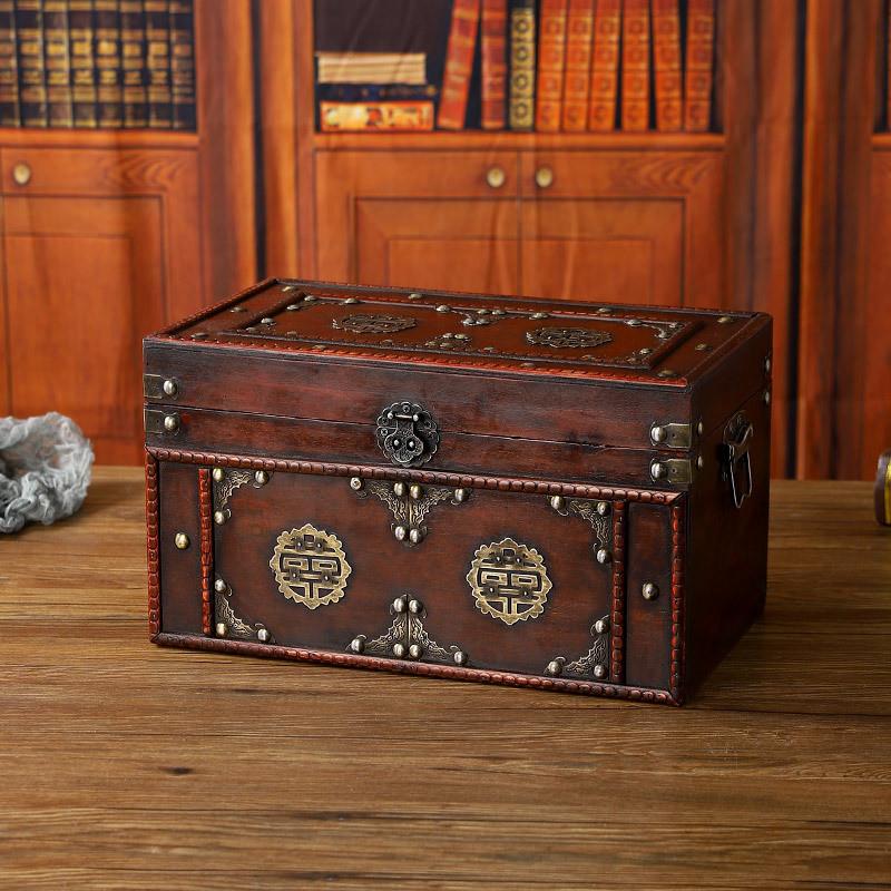 New Chinese Style Vintage Wooden Storage Box With Lid For Jewelry Organizer