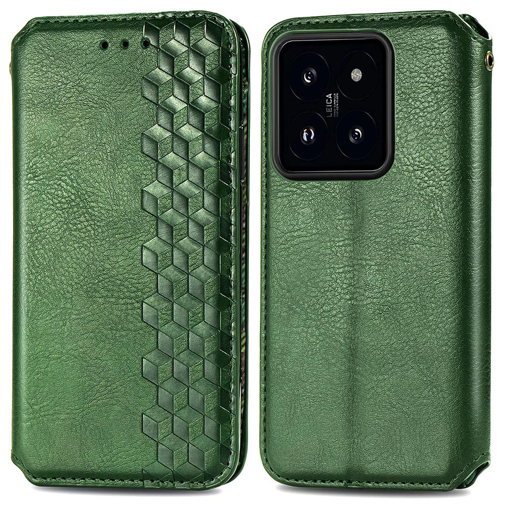 

For Xiaomi 14T PU Leather Case Rhombus Imprint Wallet Stand Phone Cover Green