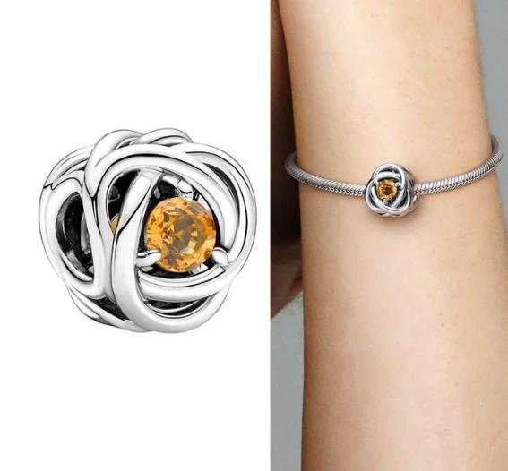 Copper Twelve Month Birthstone Heart Eternity Charms Beads Pendant Fit Original Bracelet For Women Fine Jewelry