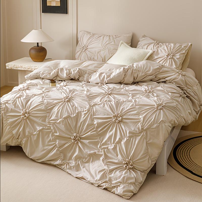 

3pcs Diamond Pattern Bedding Set 3D Pinch Pleat Duvet Cover Set Breathable All-Season Bedding Set Machine Washable Duvet Cover 135x200cm