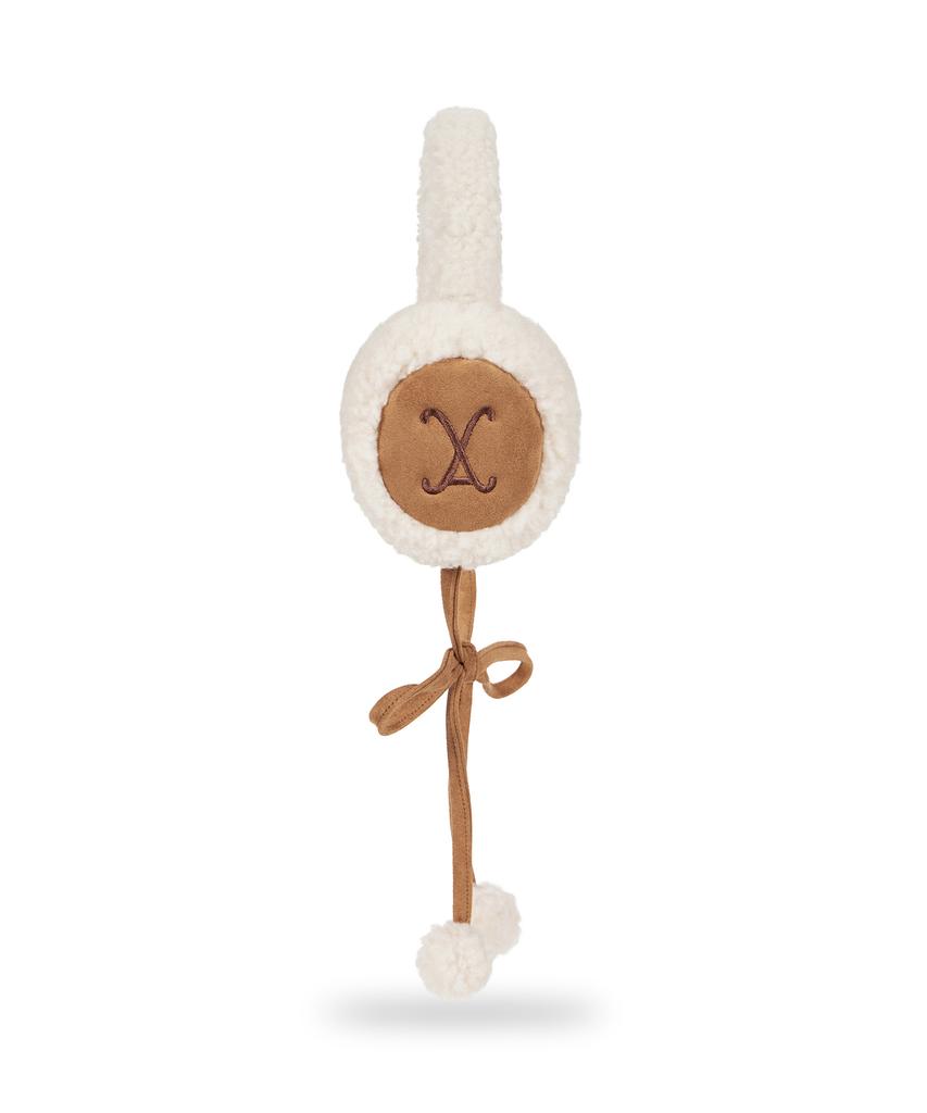 Bajal Va Curved Logo Sherpa Fur Earmuffs Cream