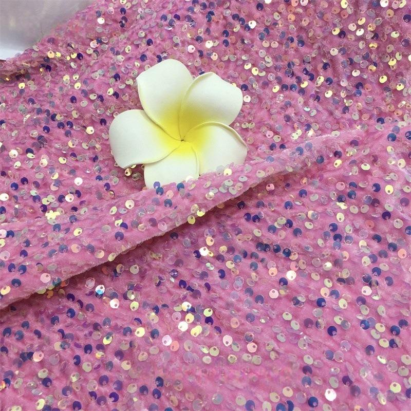 Evening Gowns Encrypt Shining 5mm Sequin Fabric Stretch Velvet Fabrics For DIY Wedding Elegant Party Dresses handmade DIY, etc