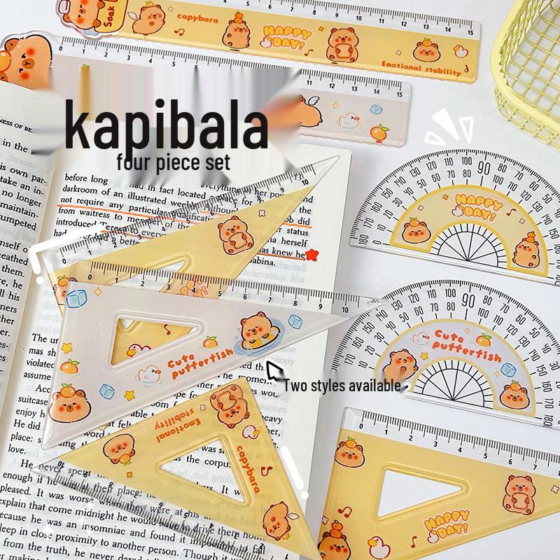 Cute Capybara 4-Piece Stationery Ruler Set - 15cm