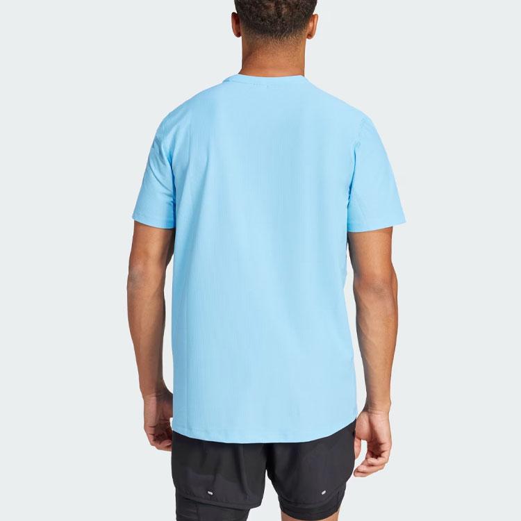 Adidas Three-Stripe Logo Print Crew Neck T-Shirt Men Tops Sky-Blue IN1513