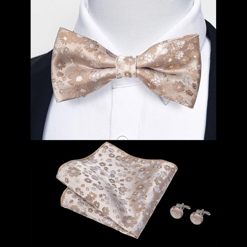 Classic Bowtie Bow Ties for Mens Butterfly Bowknot Pocket Square Cufflinks Suit Set Bussiness Accessories