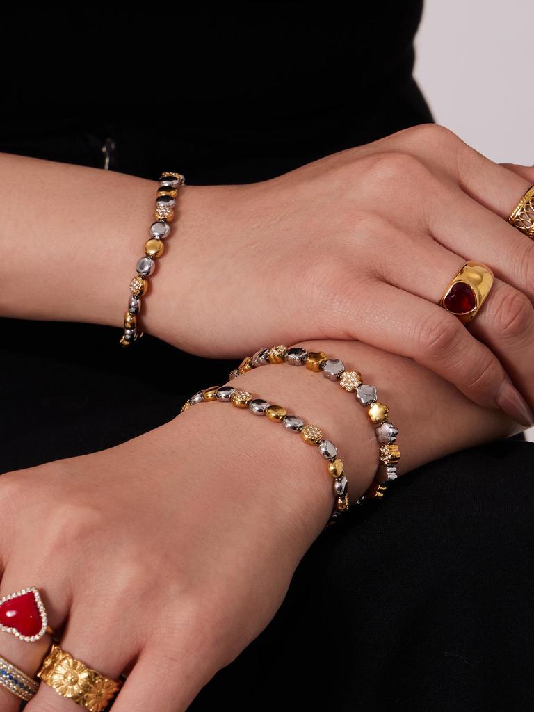European & American Fashion Star Zirconium Necklace & Bracelet Set - Color-block Stainless Steel Jewelry