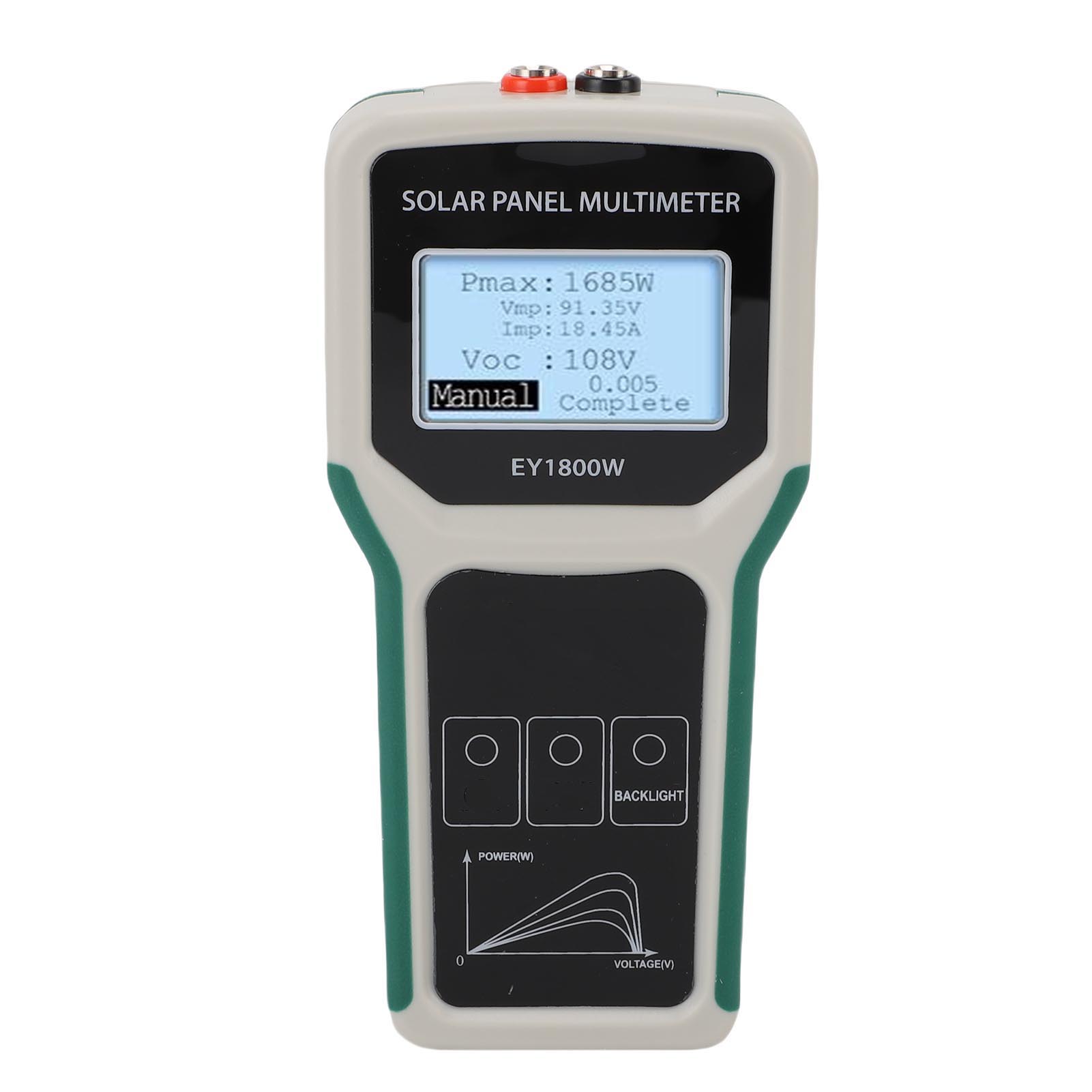

Solar Panel Tester Photovoltaic Multimeter EY1800W 20-120V with Backlight MPPT Solar Panel Power Meter Open Circuit Voltage Tool
