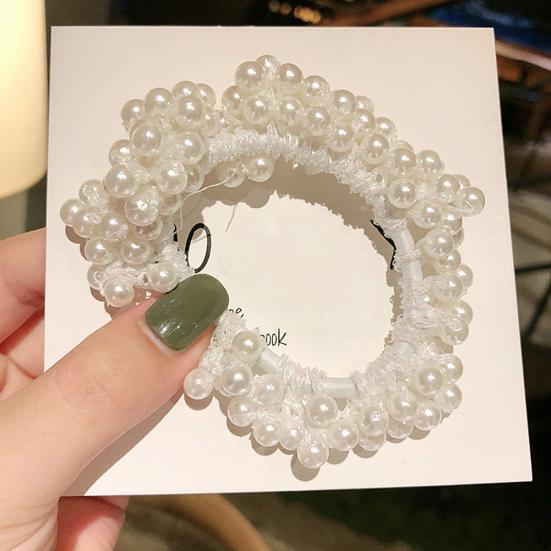 Fashion Women Girls Faux Pearl Ponytail Holder Hair Tie Ring Rope Accessory