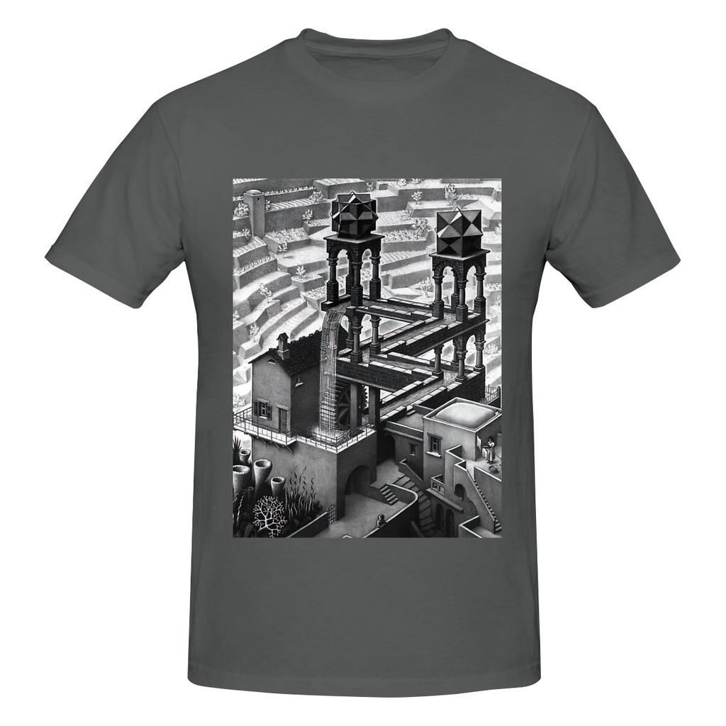 Waterfall By M C Escher American Retro Tshirt Urban Commuting Fashion Sense Basic Tee