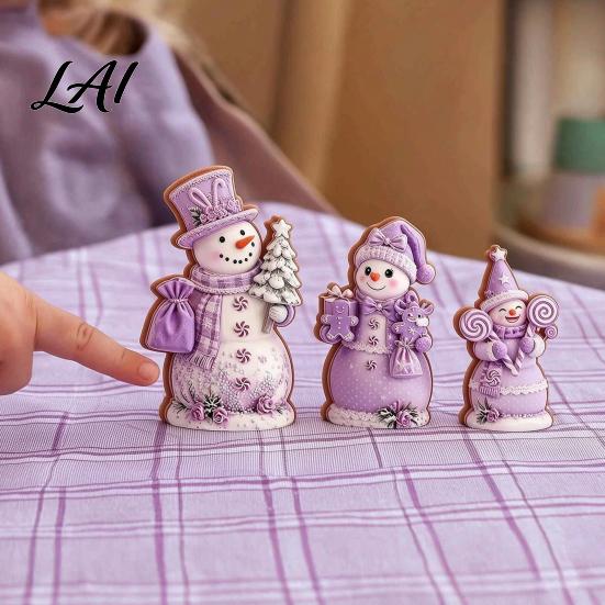 Wooden Snowman Ornaments 3PCS Christmas Ornaments Decorative Cute Festive Figures Creative Seasonal High-definition Printing Crafts for Holiday