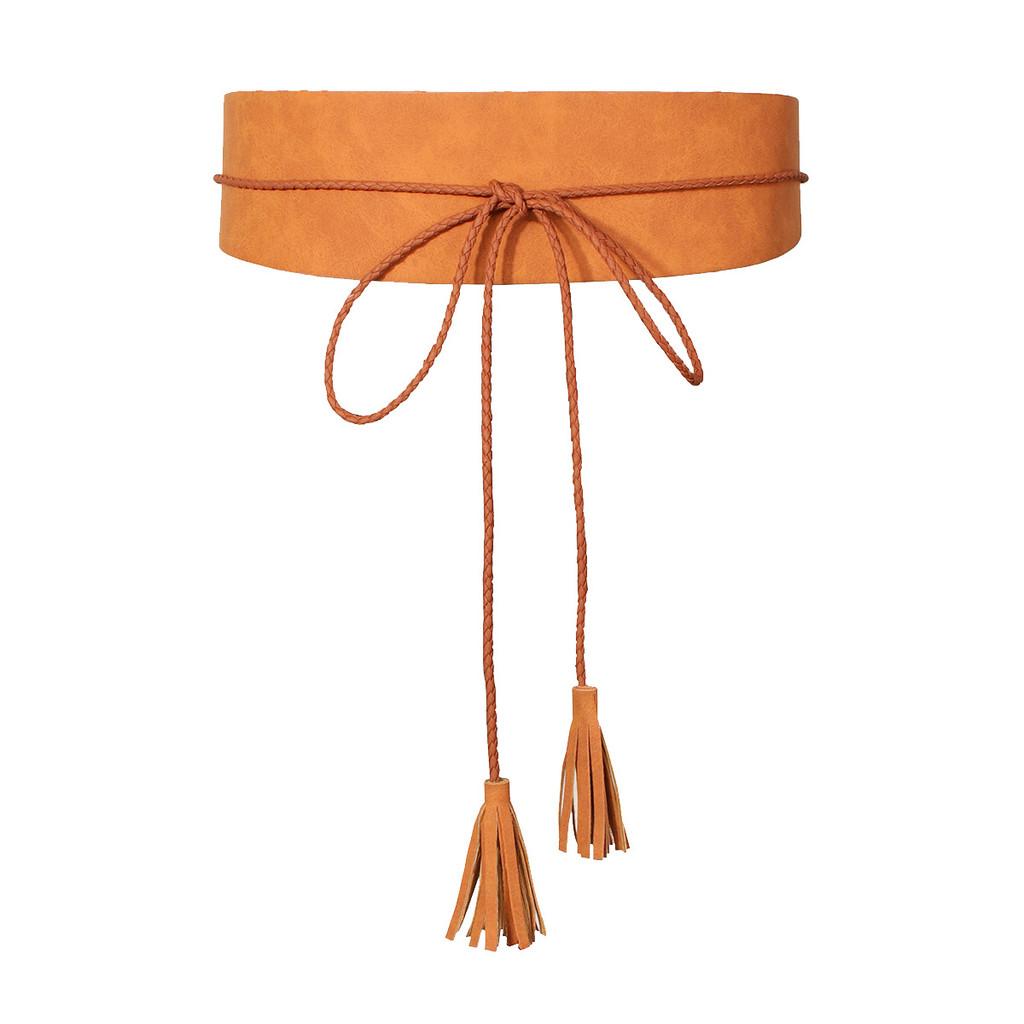 Trendy Boho Fringe Rope Waist Belt Handmade Wide Faux Leather For Casual Women Fashion