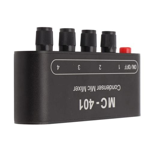 4-Channel Mini Audio Line Mixer, 4-in 1-out Stereo Mixer with 3.5mm Input, Low Noise DC 5V DJ Microphone Sound Mixer with Headphone Amplifier for PC