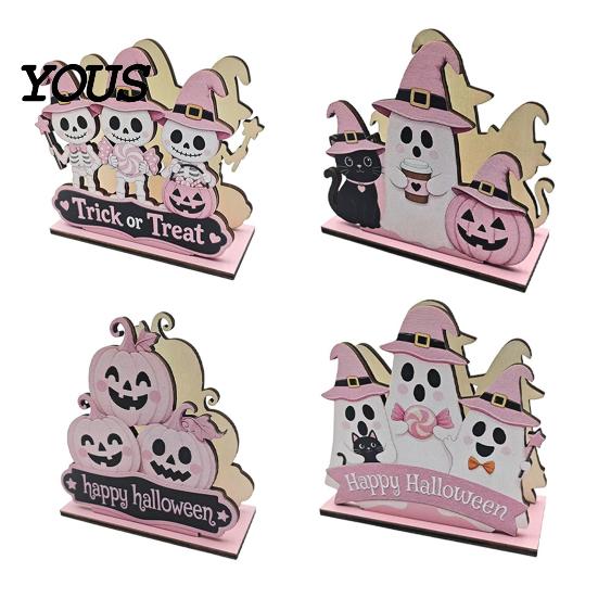 Halloween Kitchen Tissue Holder Wooden Napkin Holder, Cute Pastel Pumpkin Ghost Black Cat Tabletop Dispenser, BOO Letter Organizer Waterproof