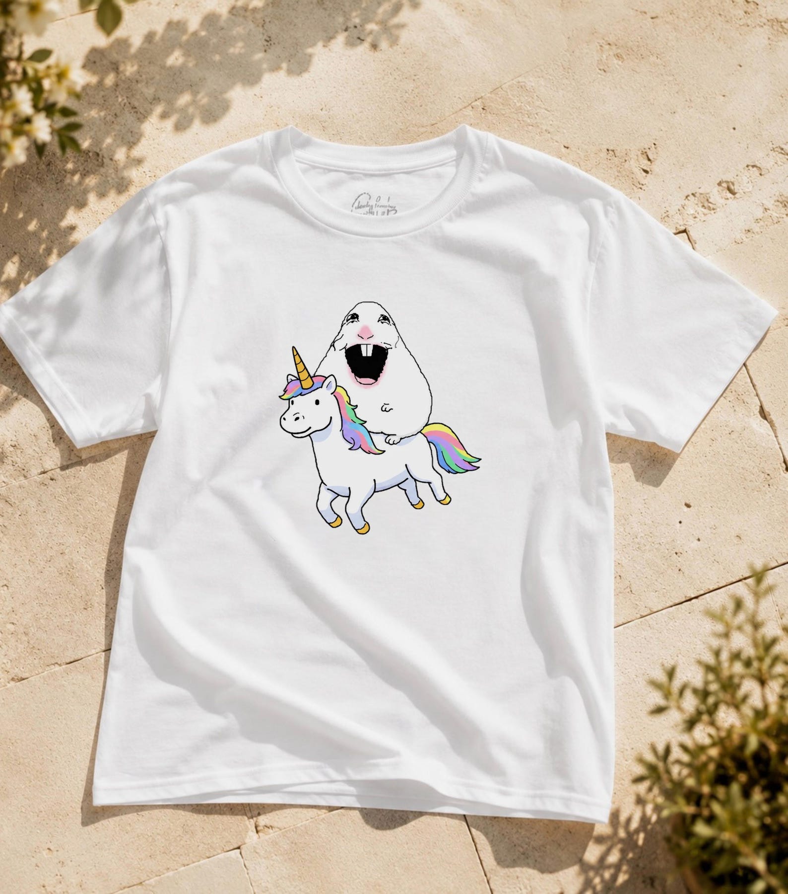 Happy Hamster Riding Rainbow Unicorn T-Shirt | Personalized Hamster Meme T-Shirt | Viral Hamster Unicorn Meme Graphic Tee 2XL
