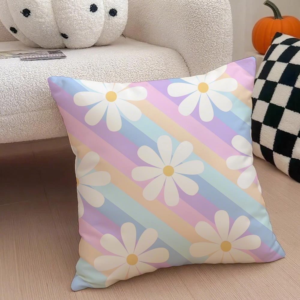 Pastel Rainbow Gradient Design Cushion Cover Throw Pillow Cover Hidden Button Durable Polyester Chair Cushion