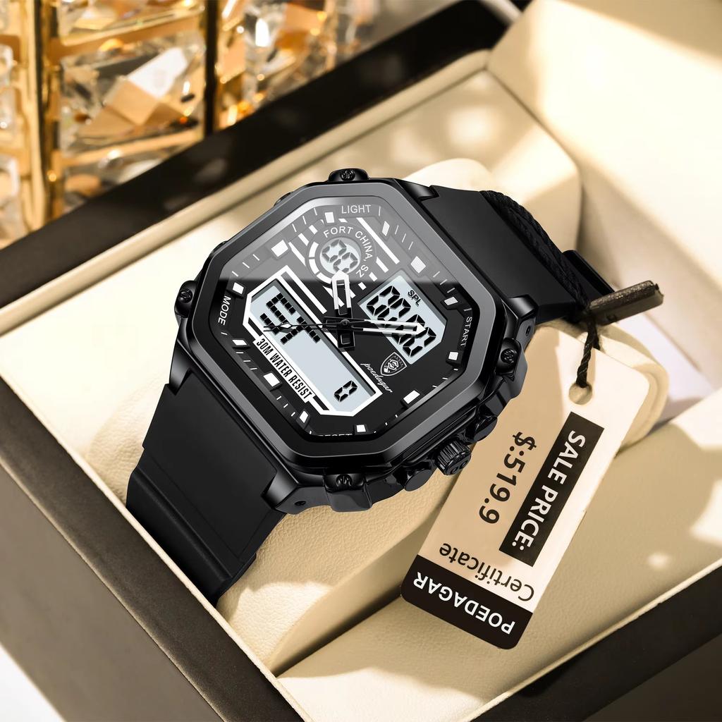 POEDAGAR 993 Casual Outdoor Fashion Waterproof Alarm Sport Electronic Man Watch Dual Display Week Quartz Digital Watches for Men