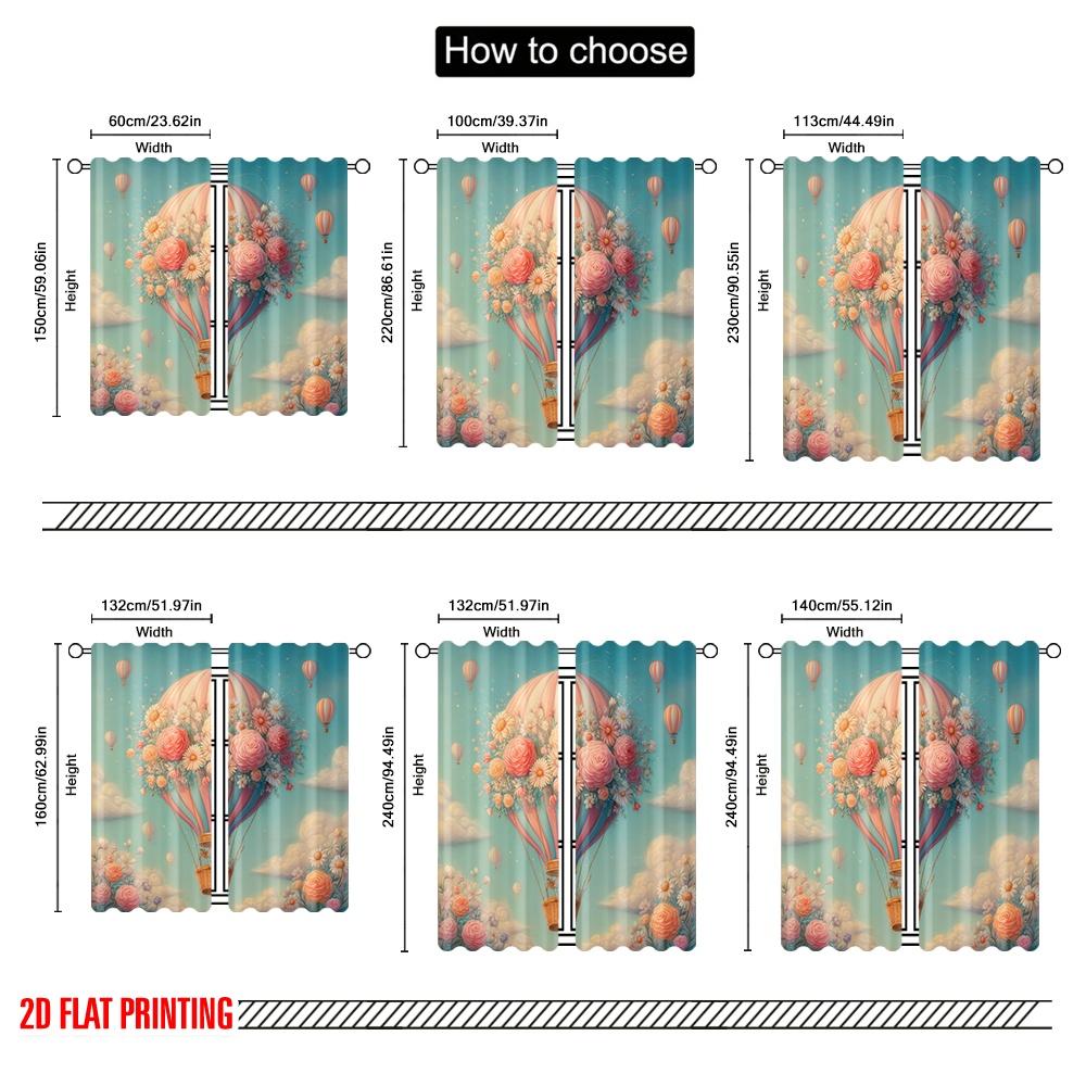 2pcs 2D flat printing Curtains Vintage floral  air balloon Digital Printed Polyester Drapes Holiday Decorations for Po