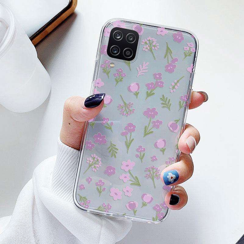 Phone Case For Samsung A12 M12 F12 Floral Silicon Cover For Samsung Galaxy A12 5G Fundas Coque Transparent Soft Capas Flower TPU