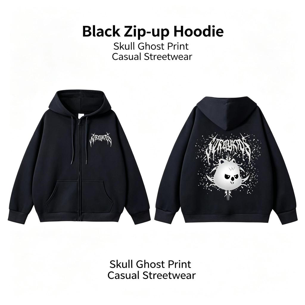 Zip Up Hooded Sweatshirt, Front & Back Printed Long Sleeve Fleece Lined Hoodie for Women Casual Daily Wear