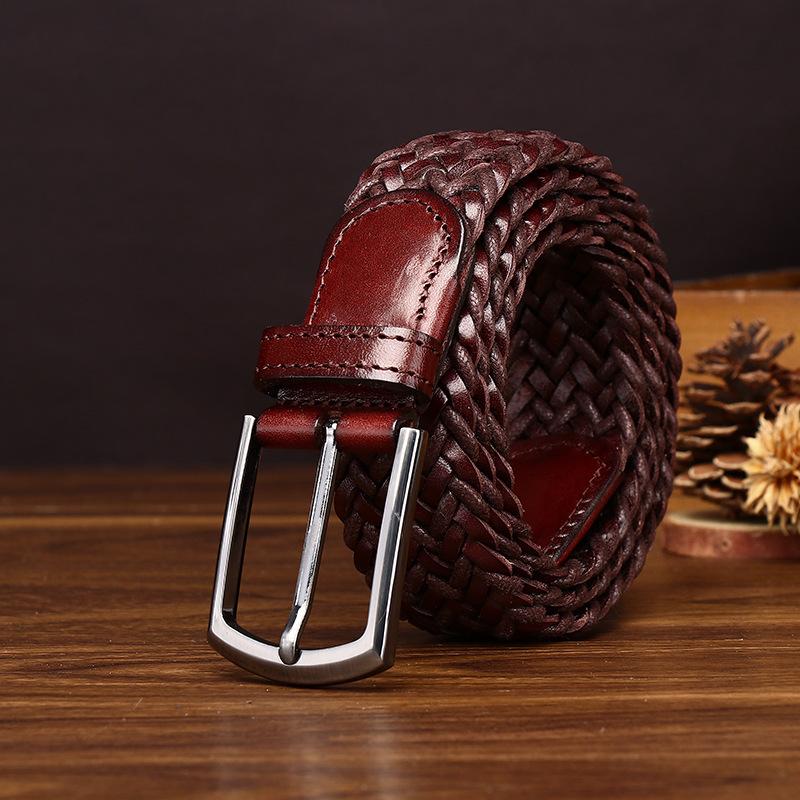 3.5Cm Woven Belt Men'S Genuine Leather Handwoven Pin Buckle Belt Pure Cowhide Fashion Casual Couple Belt Women