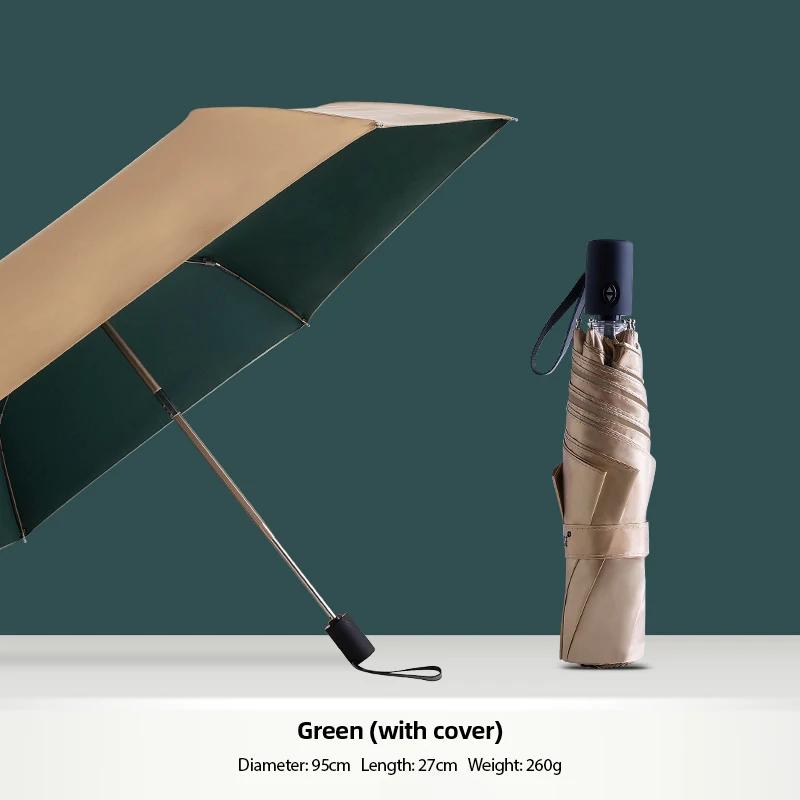 

Золотой автоматический зонт от дождя, женский легкий складной летний зонт от солнца, УФ-зонт, 6K, ветрозащитные цвета, UPF50 + зелёный