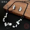 New Silver Geometric Square Necklace Earrings Set, High-end Banquet Women's Jewelry Set