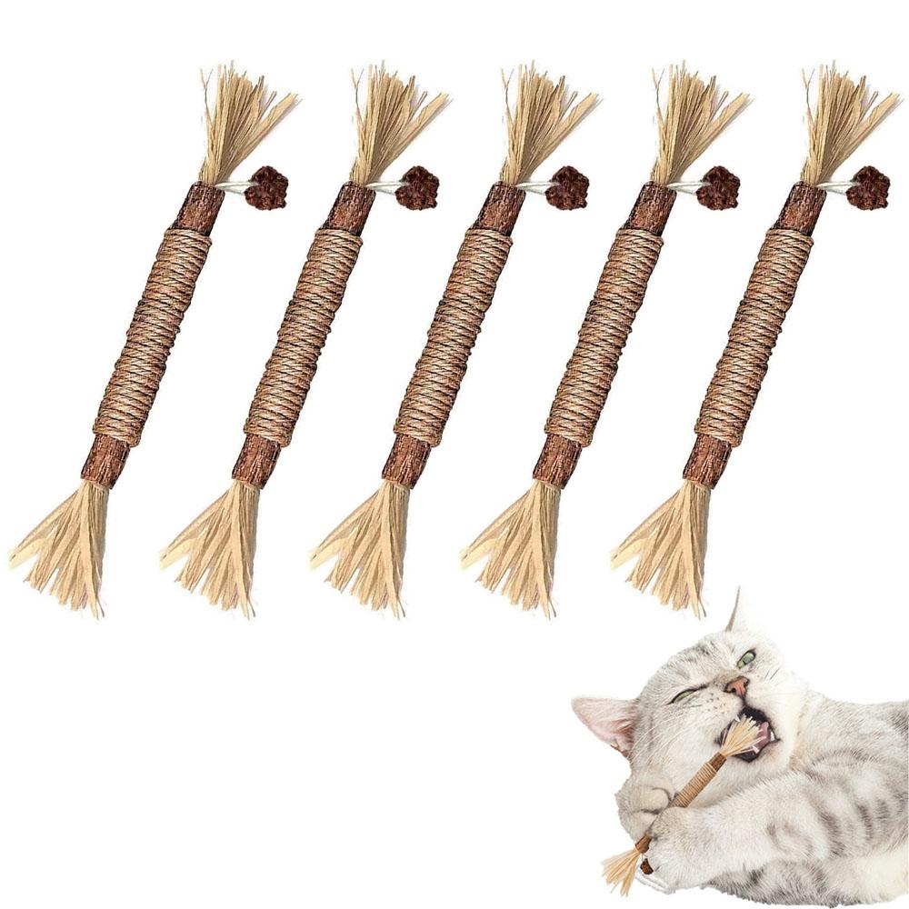 5 Stück natürliche Silberweiden-Stöcke für Katzen, Raffia Matatabi Katzen-Kauspielzeug zur Zahnreinigung, Essbare Zahnpflege-Mahlzähne-Stöcke zur Linderung von Haarballen bei Kätzchen