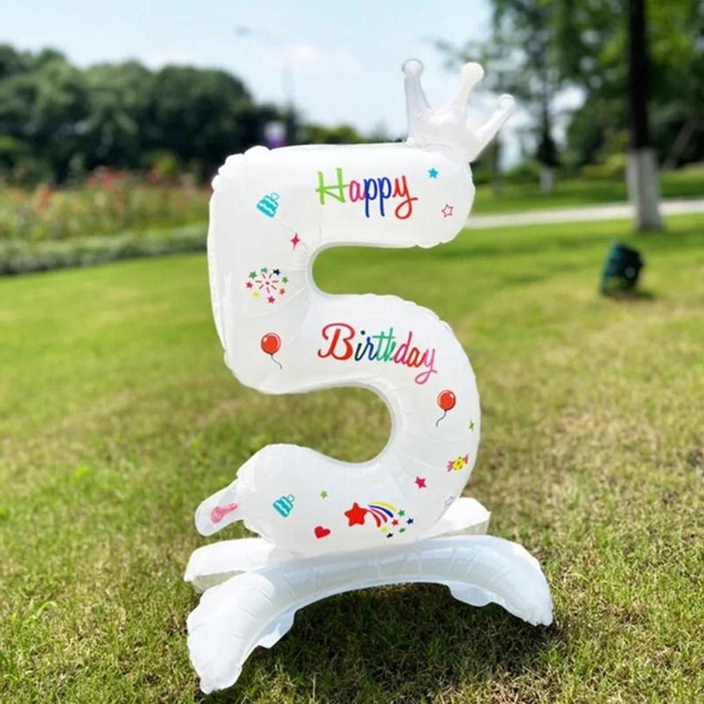 32-Inch White Birthday Number Balloon with Crown - Aluminum Film Party Decoration