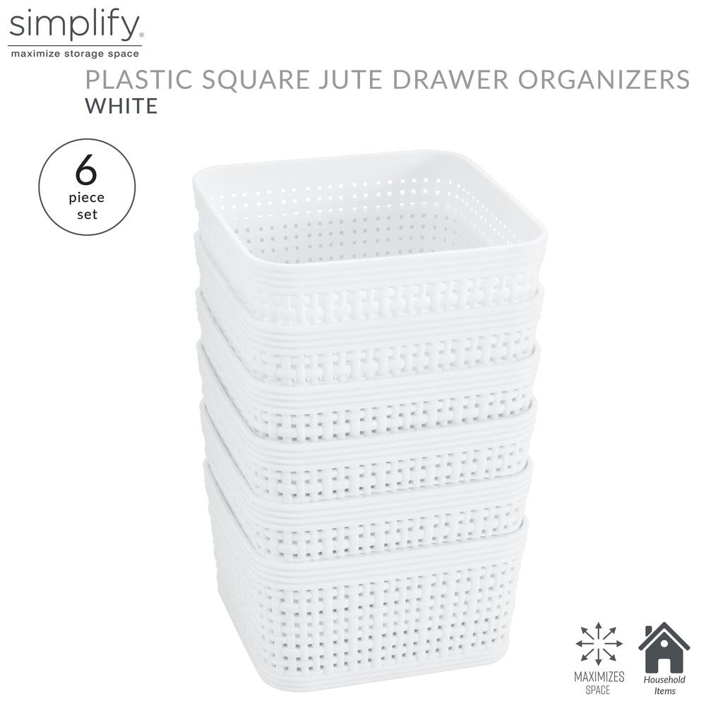 6 Pack Plastic Organizing Storage Basket Set White