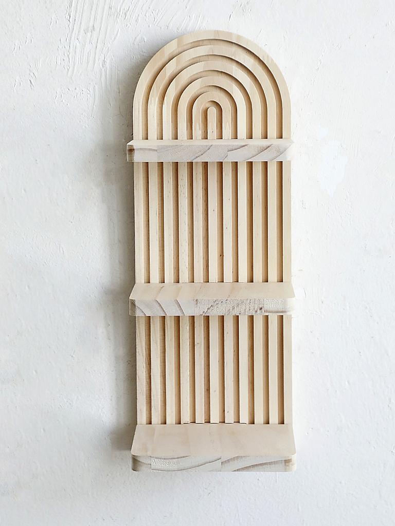 1Pc Boho 3-tier Wooden Wall Mounted Shelves - Arch Shelf Storage Organizer Display ,Natural Wood Floating Shelves for Home Decor