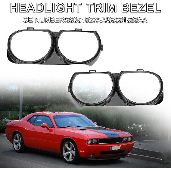 Enjoliveur de Phare pour Dodge Challenger 2008-2014 N° 68051527AA/68051526AA Enjoliveur de Phare Avant Gauche Droit Cache de Phare Décor Noir 1 Paire