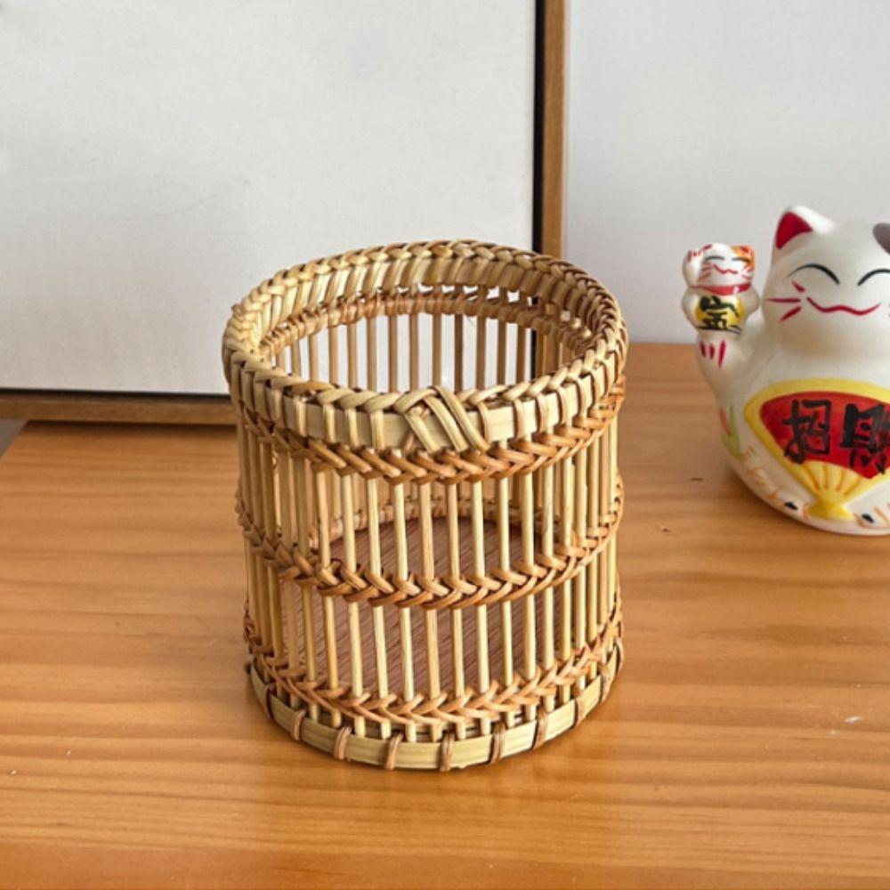 Multi-functional Bamboo Woven Pen Container Natural Materials Storage Basket School
