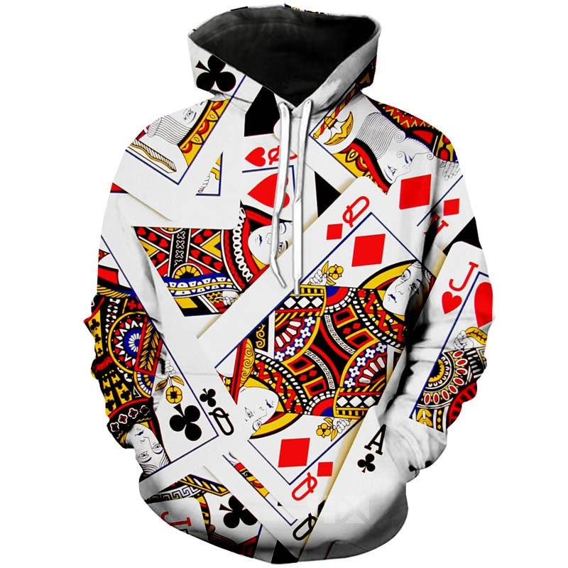 Unisex Oversized Hooded Sweatshirt With Dice Print Long Sleeve Cotton Blend Pullover Winter