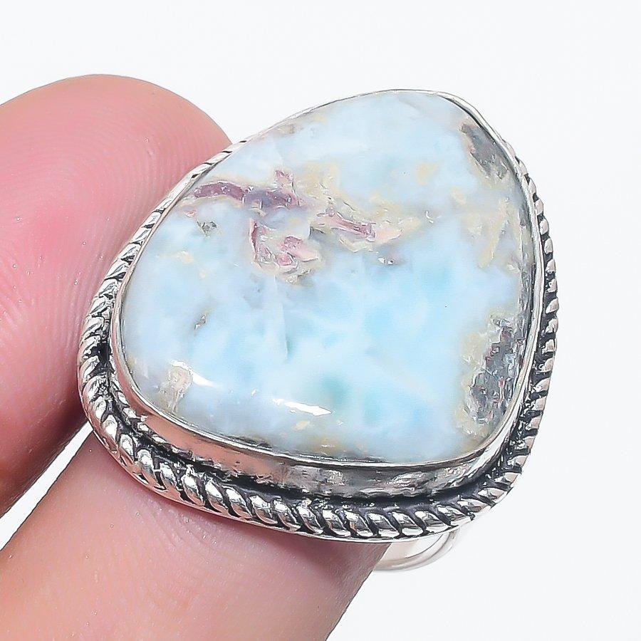 

Ювелирное кольцо из стерлингового серебра 925 пробы с драгоценным камнем Ларимар, размер 8,5