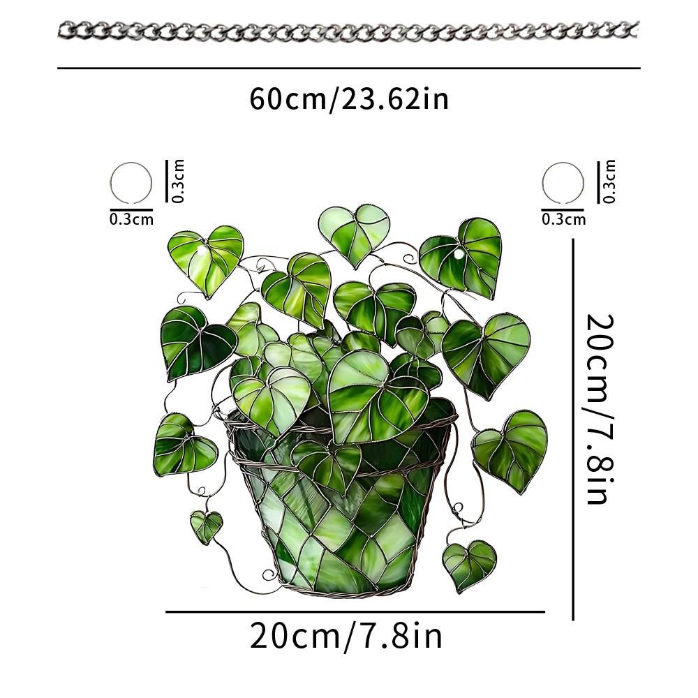 Green Heart Leaf Acrylic Window/Door Hanging Pendant - Decorative Art for Festivals