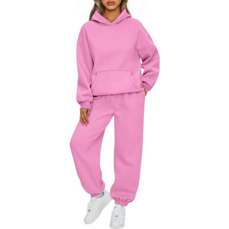 Conjunto de chándal para mujer, moda de otoño, sudaderas con capucha cálidas, dos piezas, sudaderas con capucha informales de gran tamaño y pantalones largos