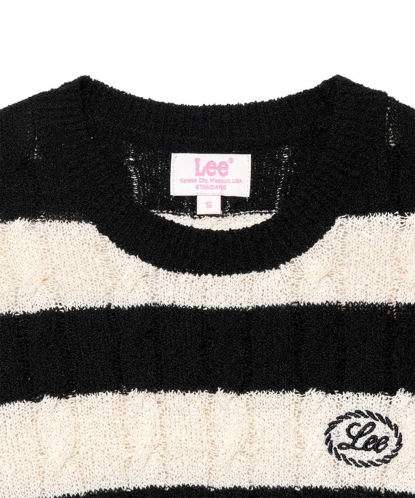 LEE Women'S Striped Cable Short Sleeve Knit Black